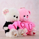 Grabadeal Couple Teddy Bear holding I Love You Heart (White and Pink) - 30 cm